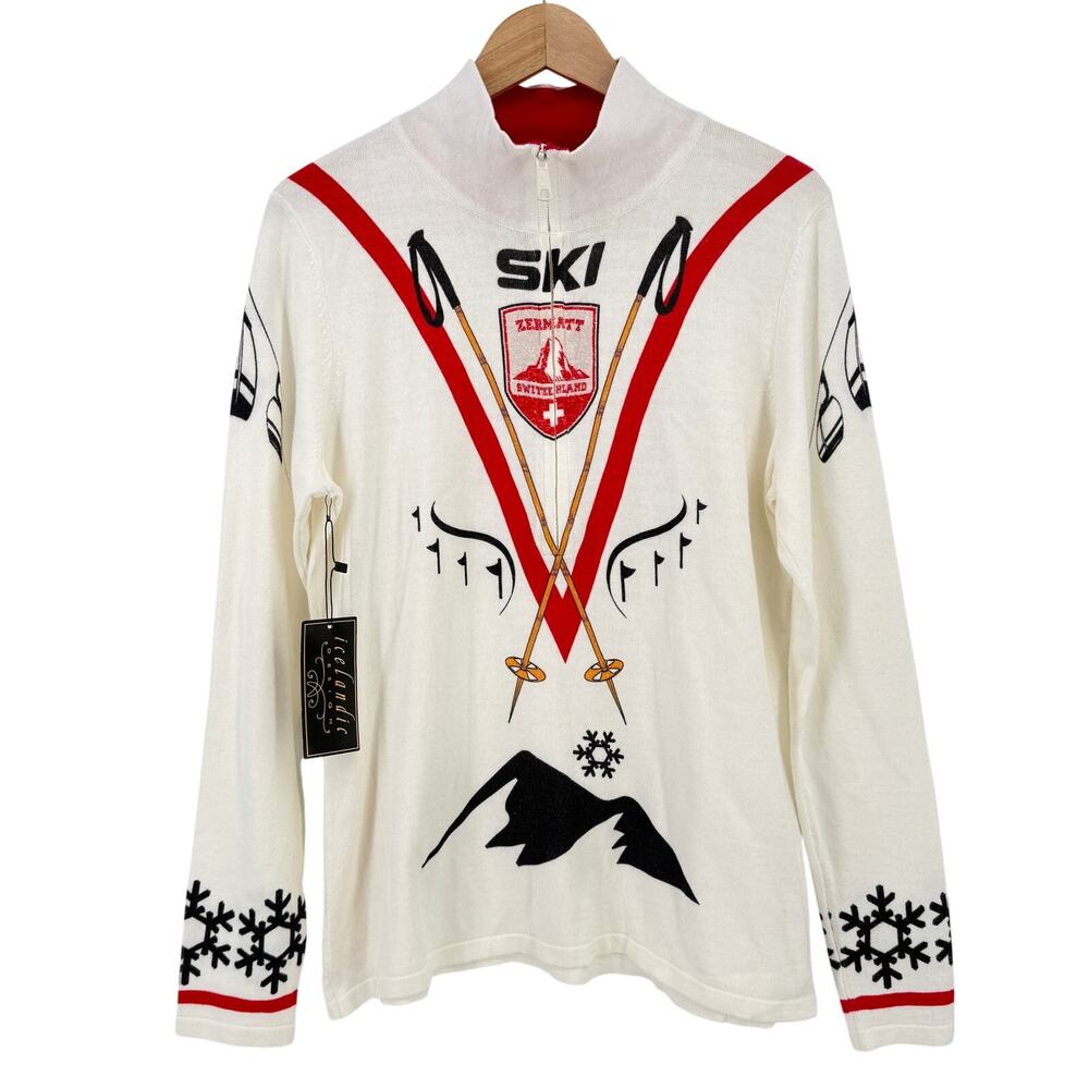 Icelandic Design Cleo Half Zip Ski Sweater Womens Sz Large Zermatt Switzerland